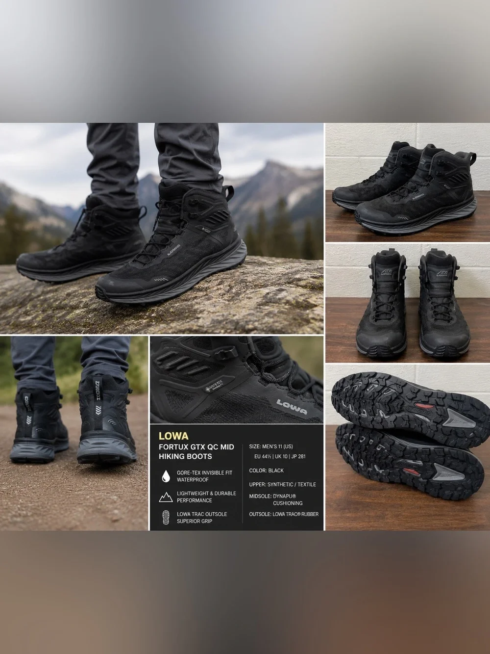 Lowa Fortux GTX QC Mid Hiking Boots Men’s Size 11 Black Gore-Tex Waterproof Boot